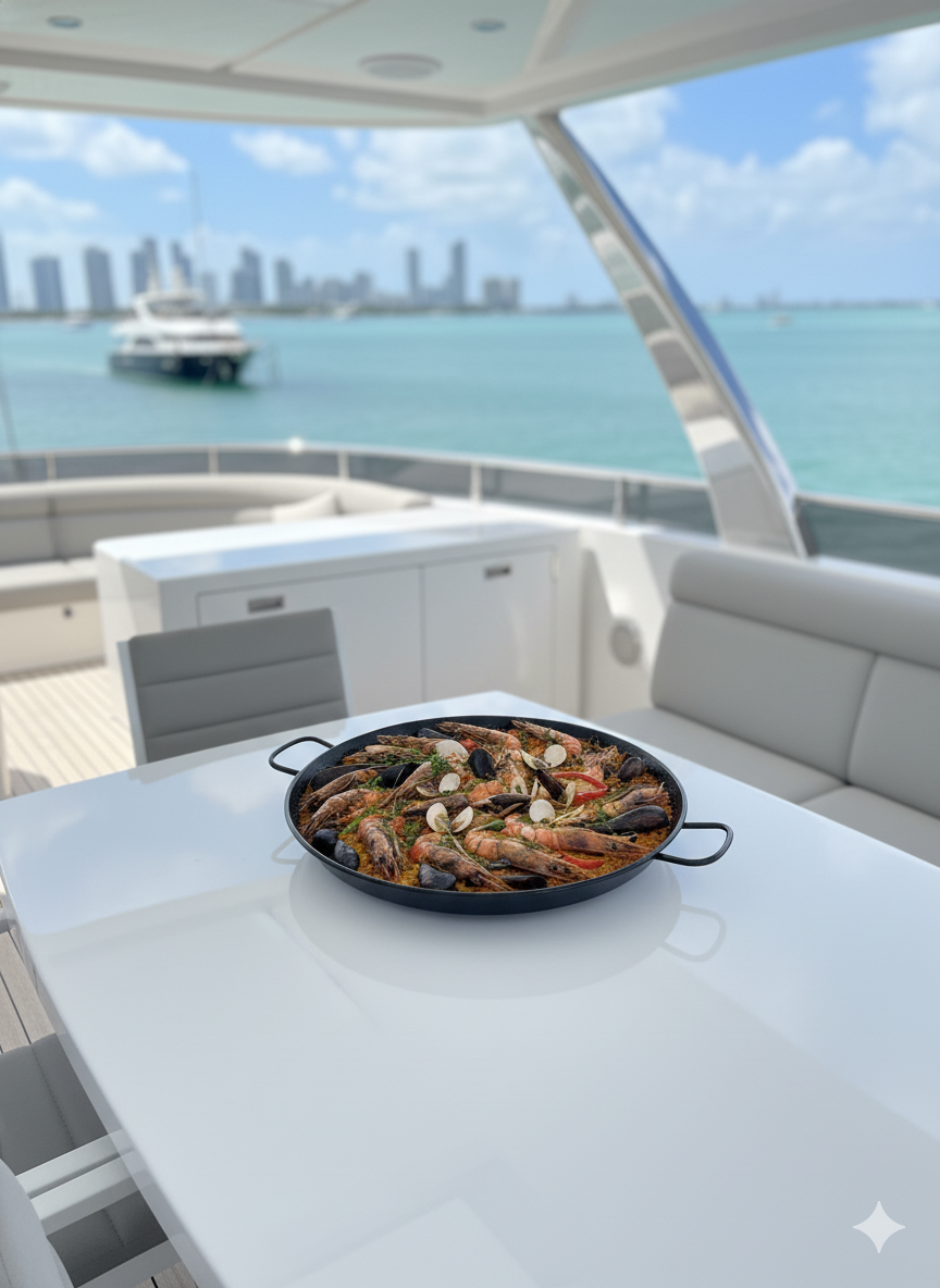 paella on yacht in Miami yacht
