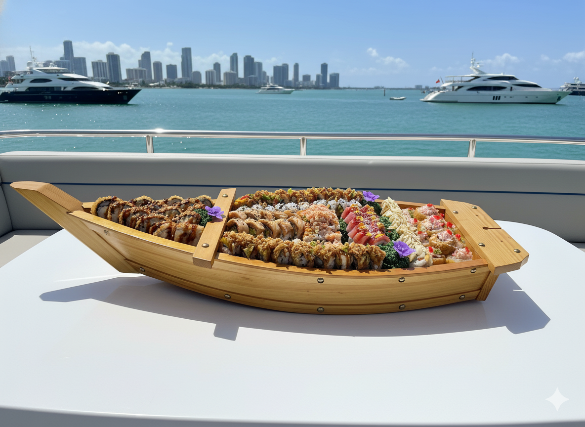 Sushi boat on yacht, Miami