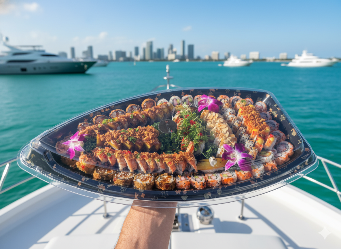 Sushi platter on Miami yacht