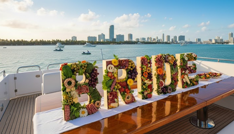 BRIDE letter charcuterie board on a yacht in Miami