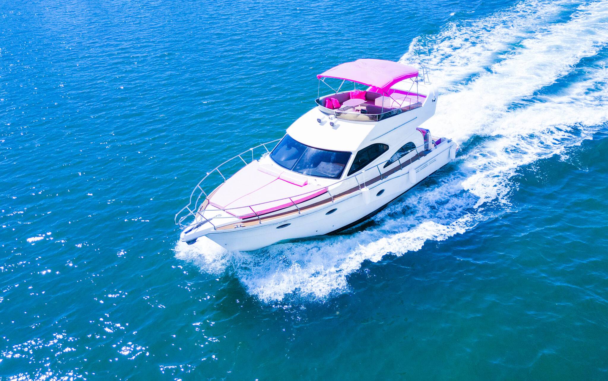 Rosé Pink Miami Yacht Charter 🍾 | Miami Pink Yacht Rental from $1,100