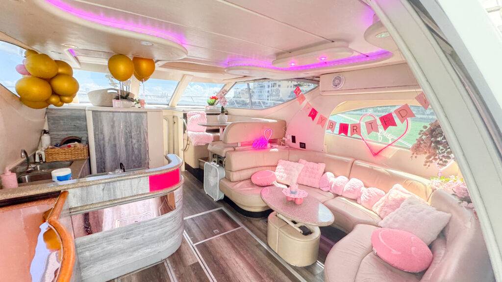 50ft Pink Maxum Miami Yacht Rental | The Barbie Yacht from $1000 9 %Miami Yacht Rentals%
