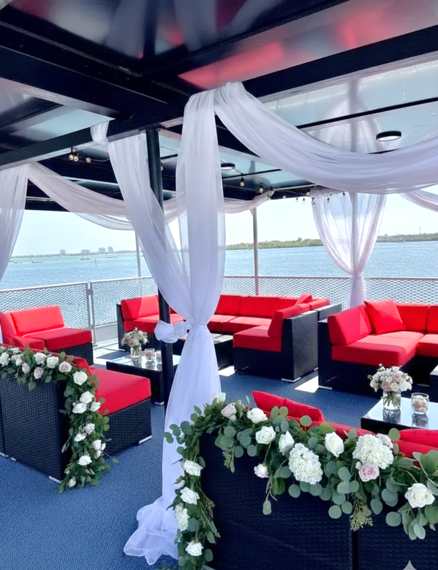 Corner of outside sitting area on Opus Miami yacht