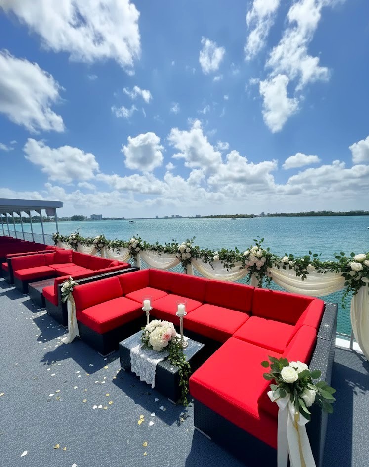 Upstairs outside sitting area on Opus Miami yacht rental