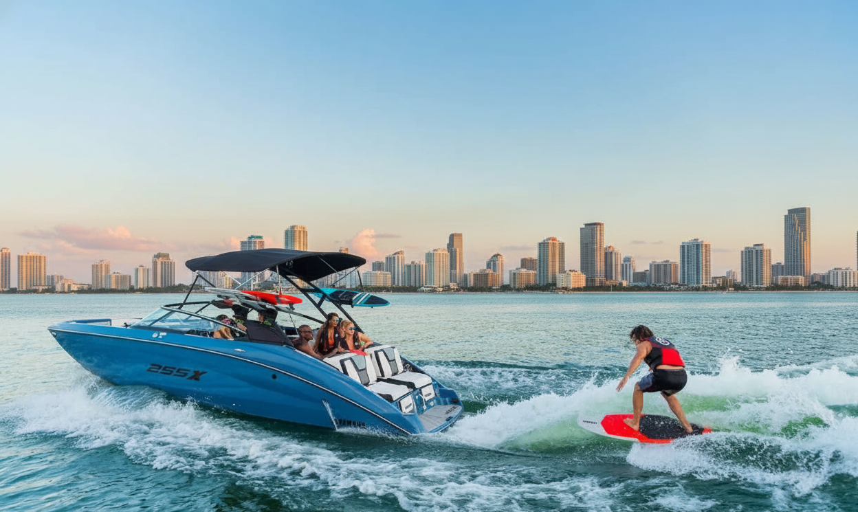 Wakeboarding 25ft Yamaha 255XD Boat Rental Miami | Watersports
