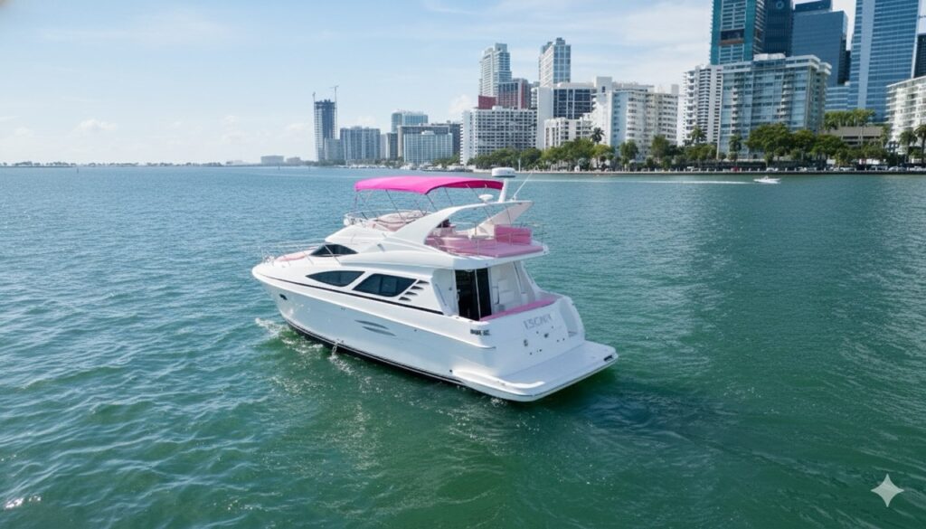 Silverton 50 ft Pink Escape Yacht — Regal Marina (Miami River) • Pink Yacht Charter 2 %Miami Yacht Rentals%